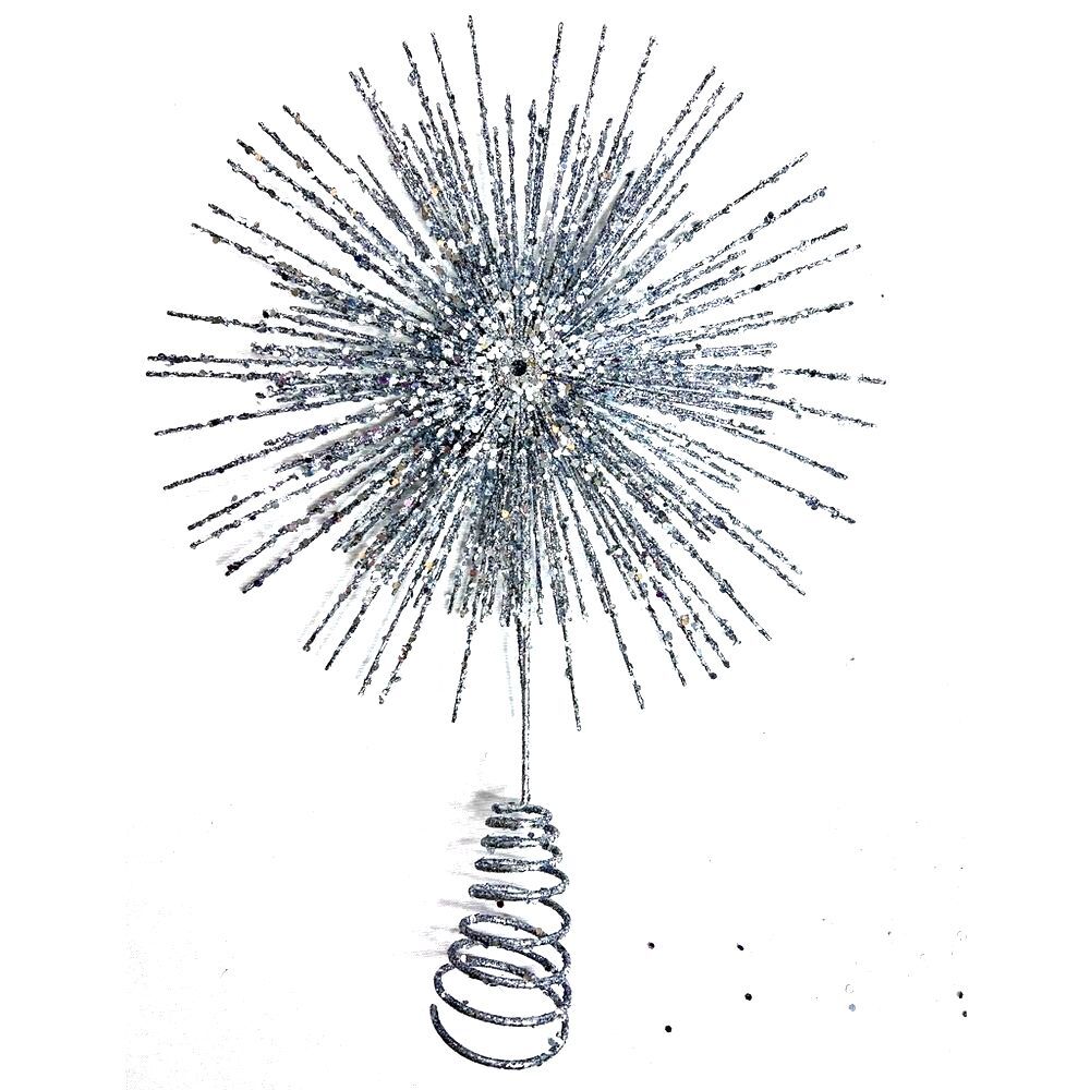 Celebrations Home Silver Glitter Burst Christmas Holiday Tree Topper 15” Glamour
